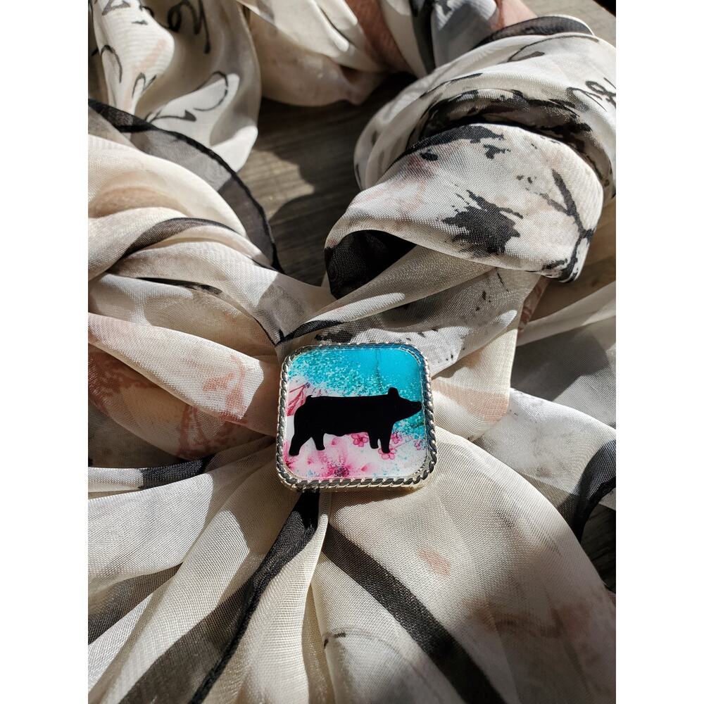Turquoise pig scarf slide, bandana slide, wild rag scarf slides, concho slide 4H